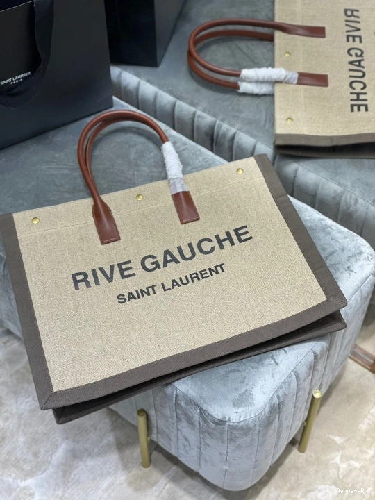 TOTE RIVE BAG LINEN AND LEATHER GAUCHE YSL IN 0724